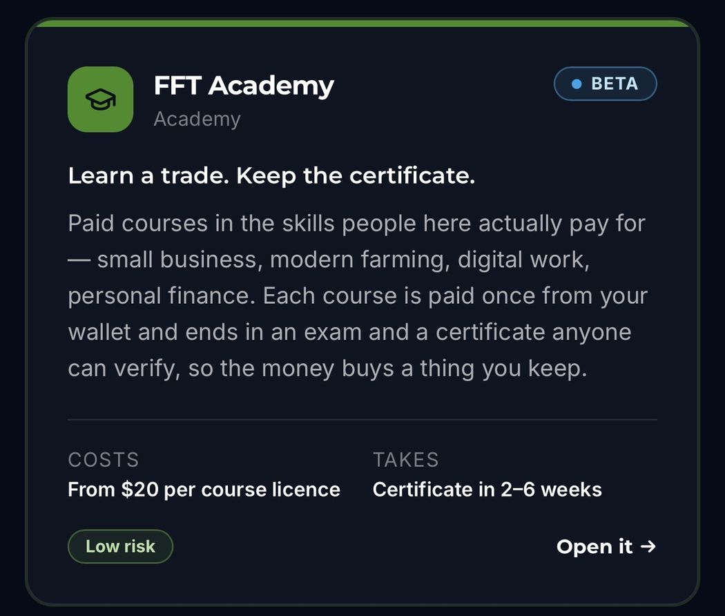 FFT Academy business concept card, available inside the FFT App, Low risk