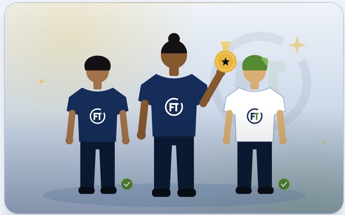 Illustration of three community members and a recorded award