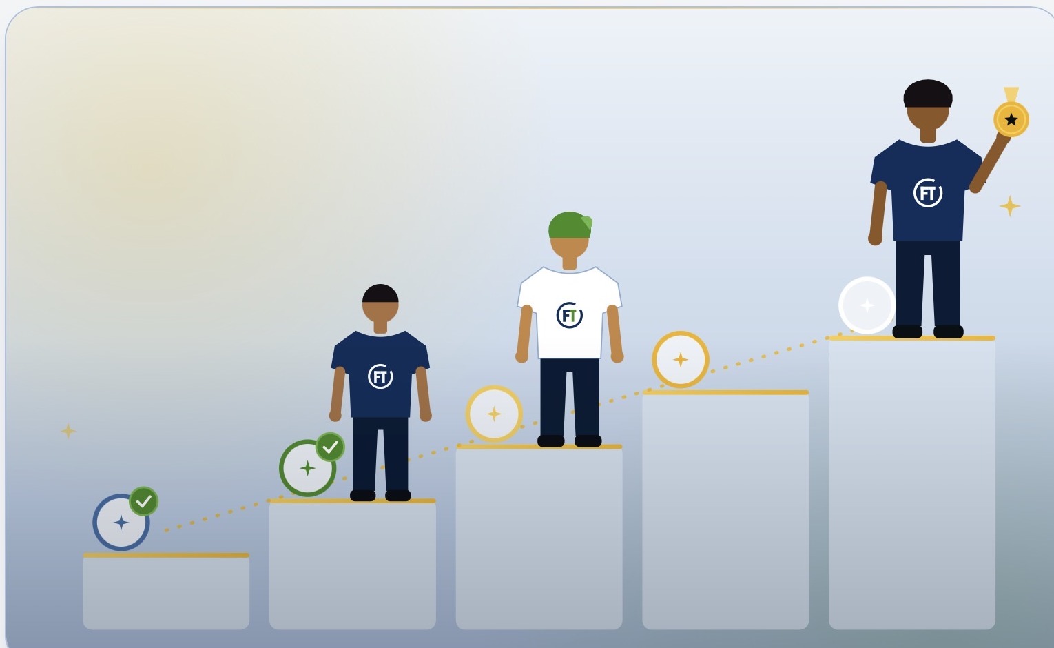 Illustration of members progressing up a board pathway